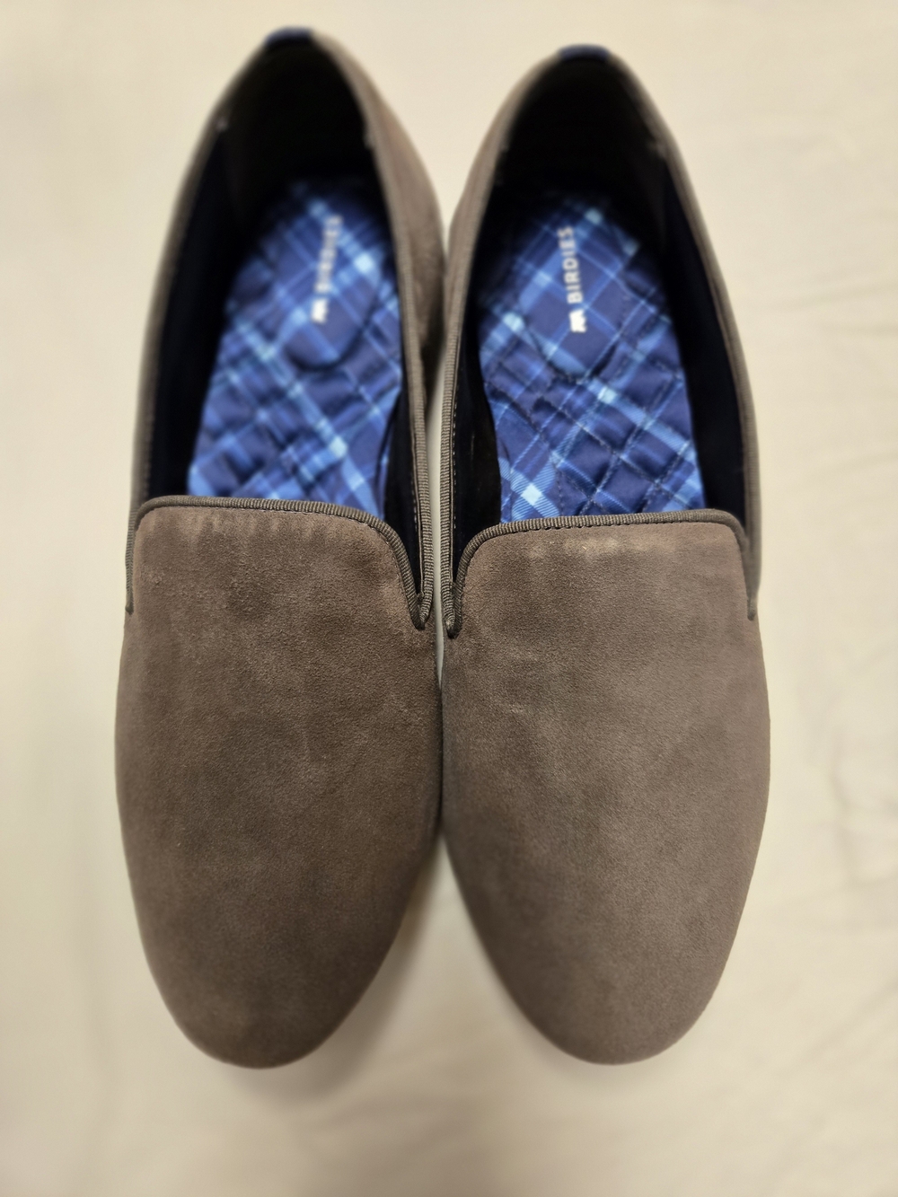Birdies  Suede Slip-Ons with Blue Plaid Insole